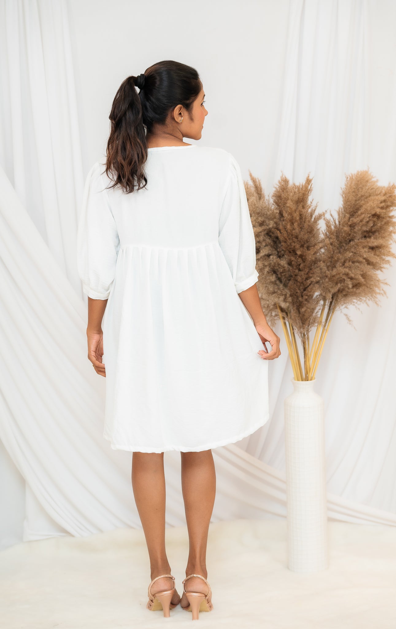 Front Tie Up Flared Short Dress