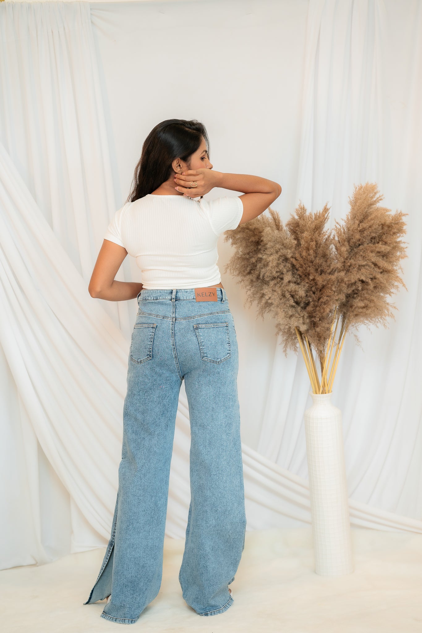 Side Open Wide Leg Denim