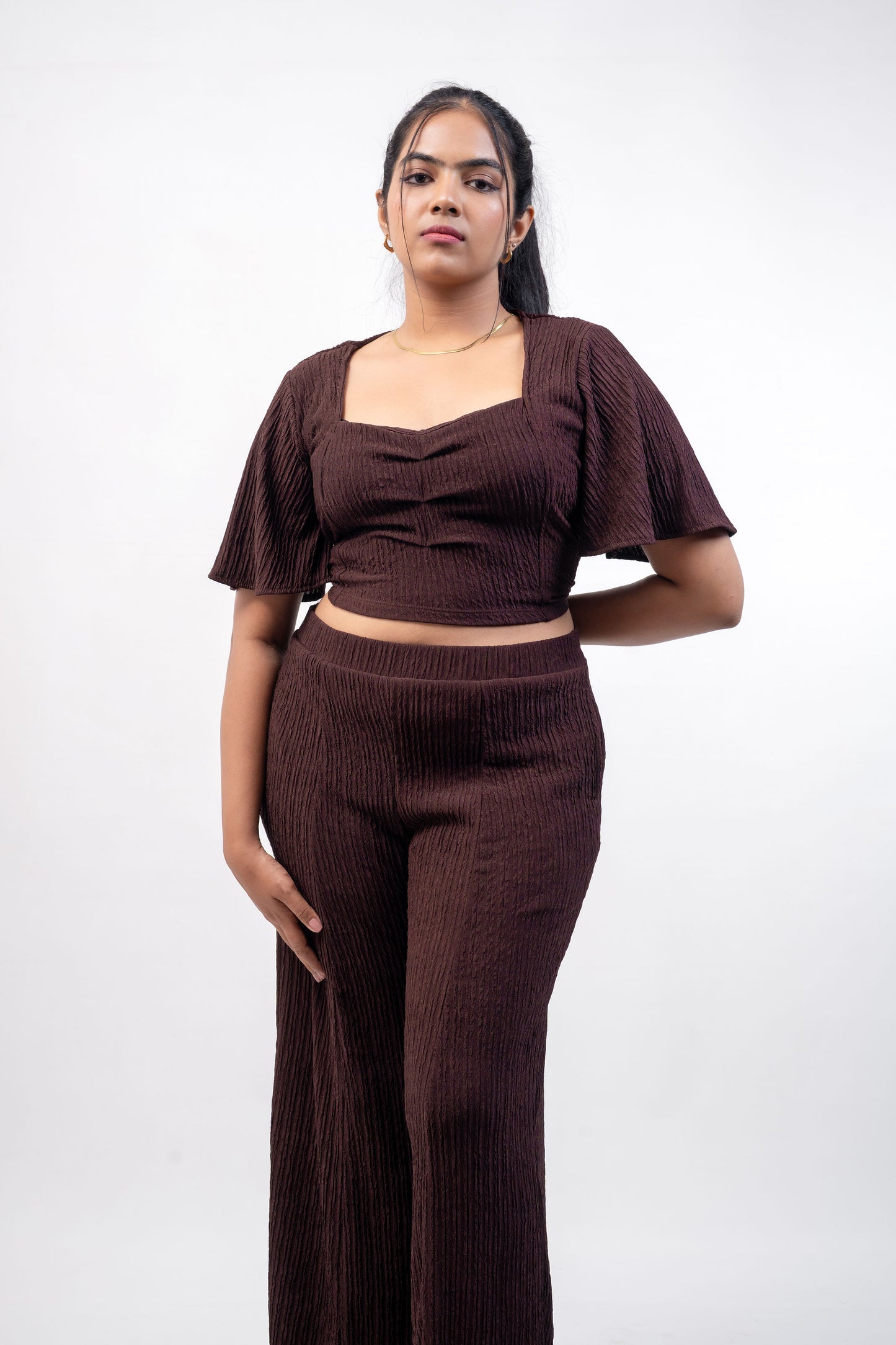 Flared crop top - Brown