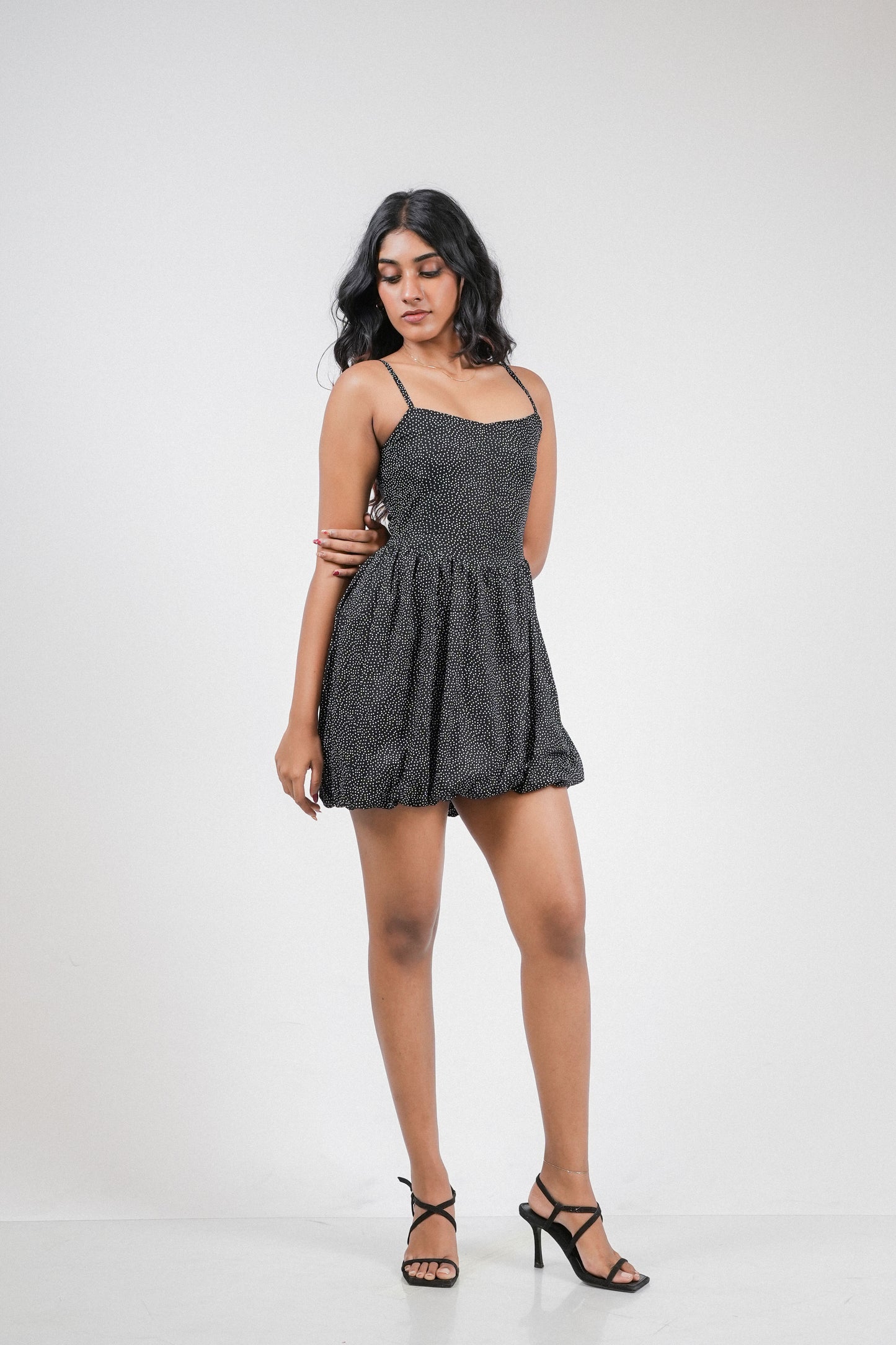 Polka Dot Balloon Dress - Black