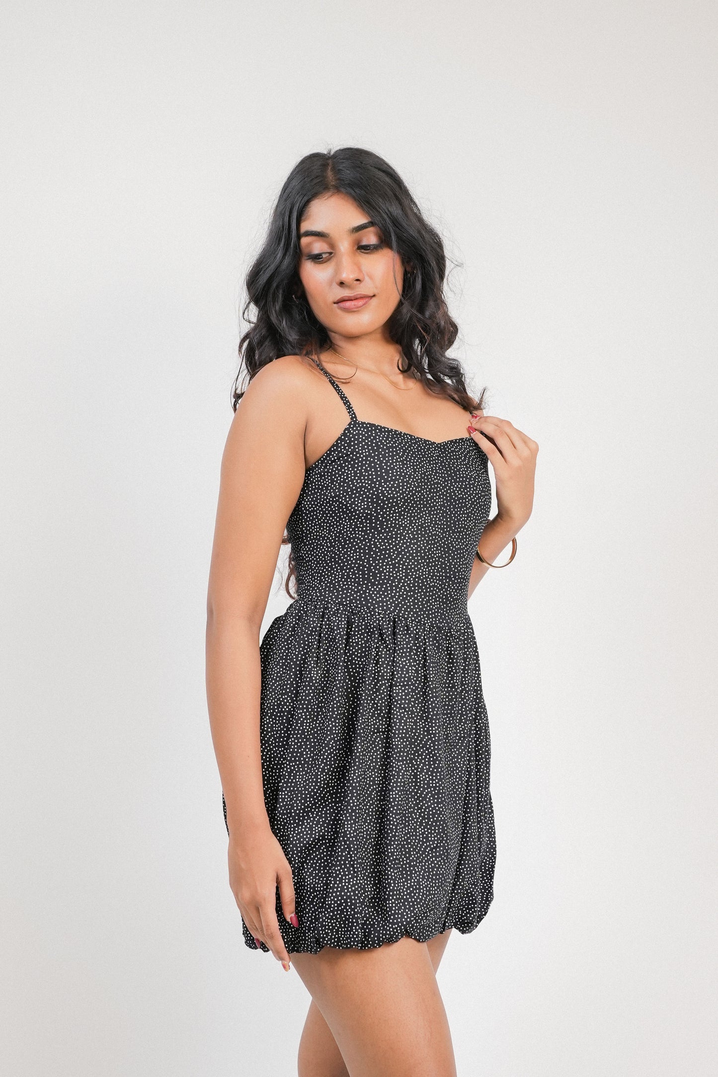 Polka Dot Balloon Dress - Black
