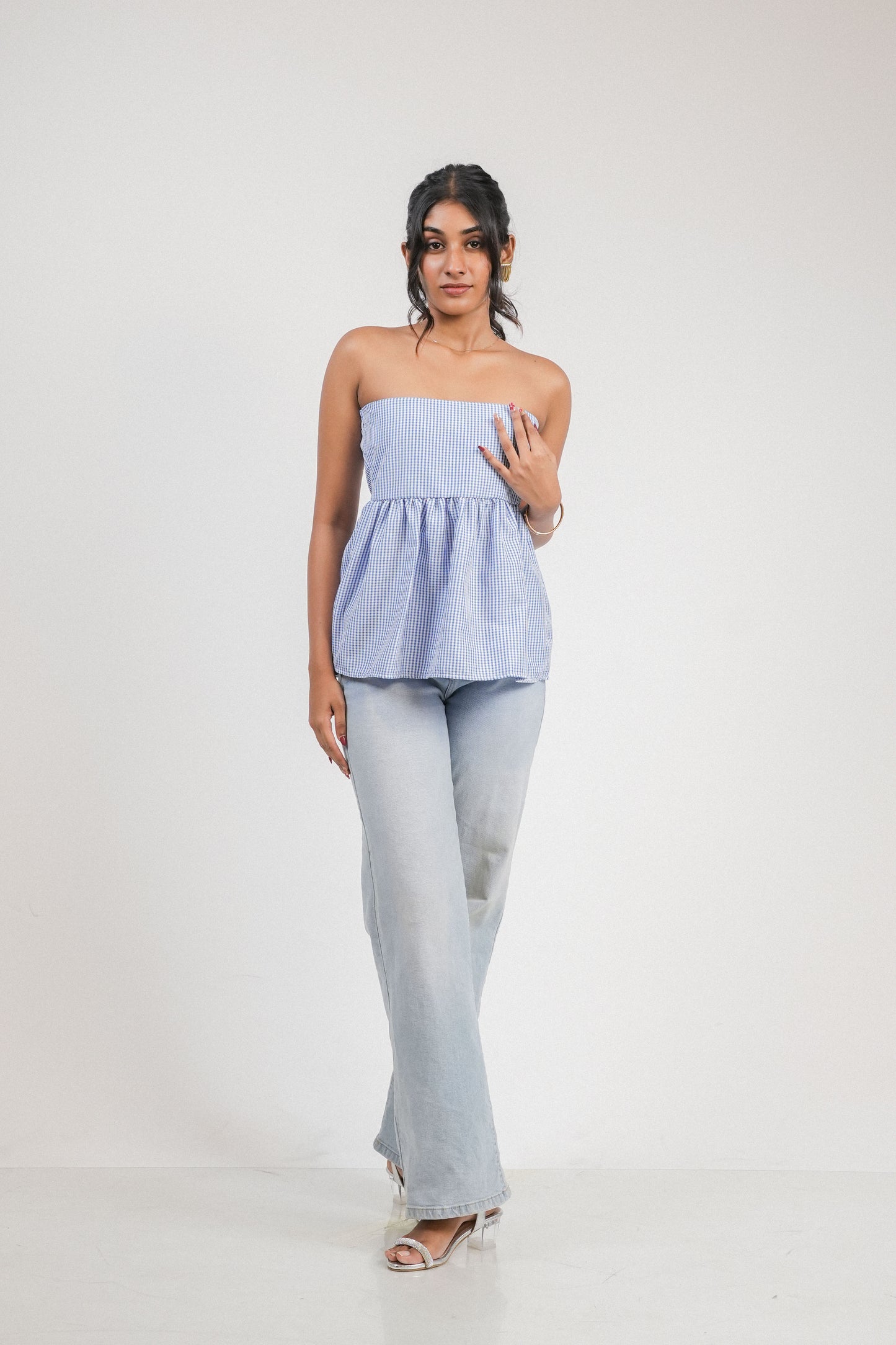 Checkered Off Shoulder Top