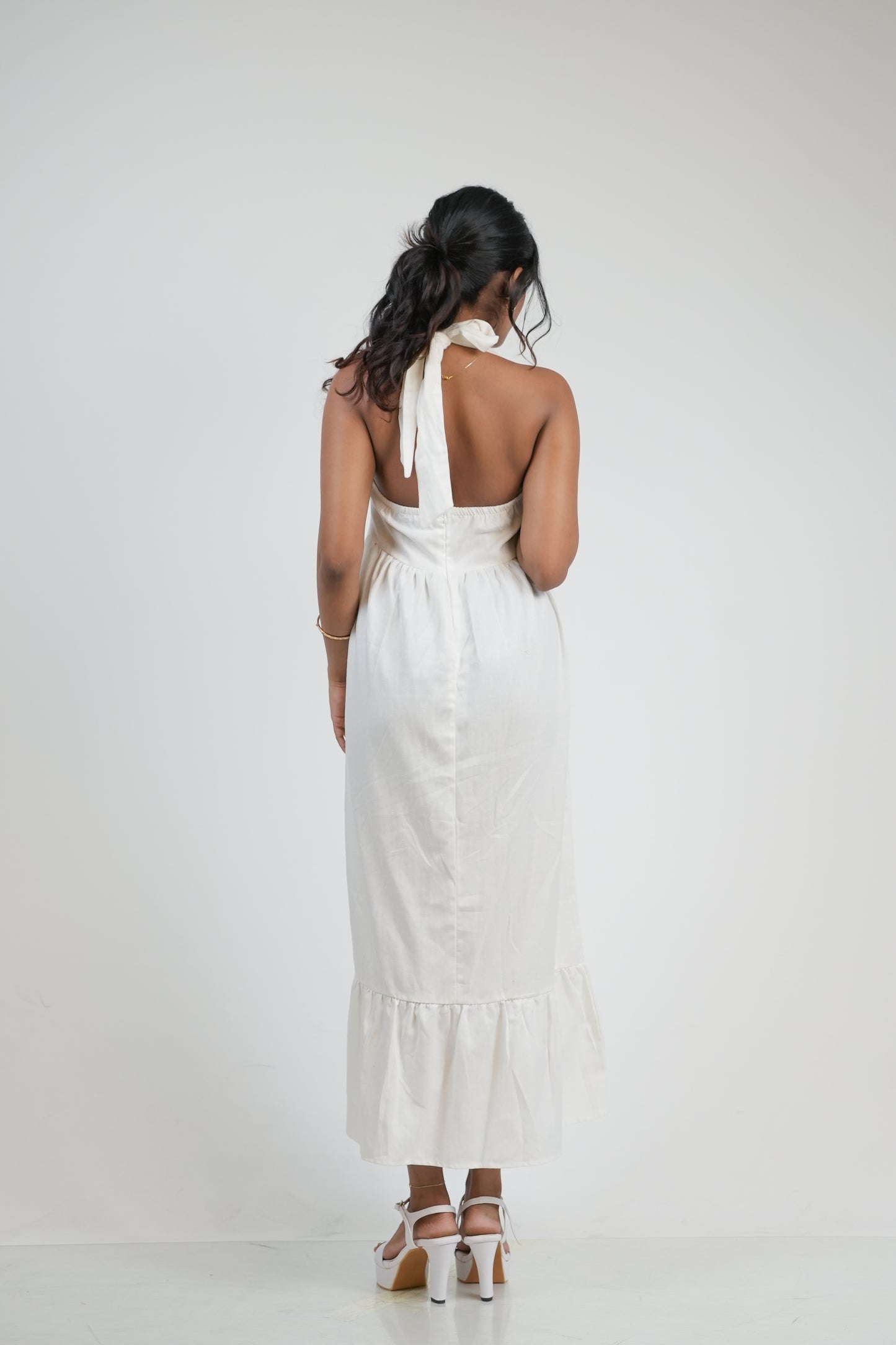 White Halter Neck Dress