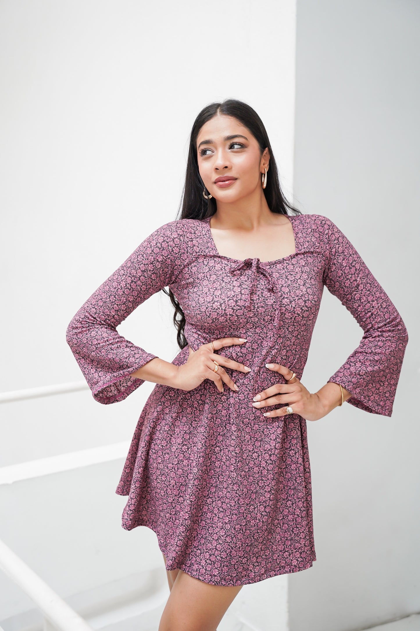 Mini Floral Dress With Sleeves