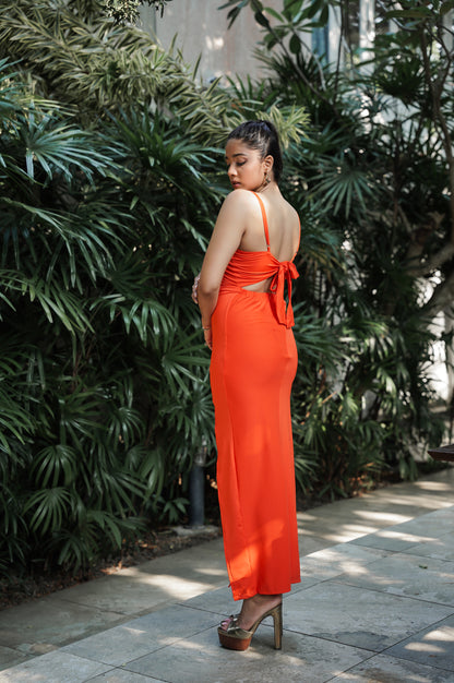 Back Tie Up Orange Dress