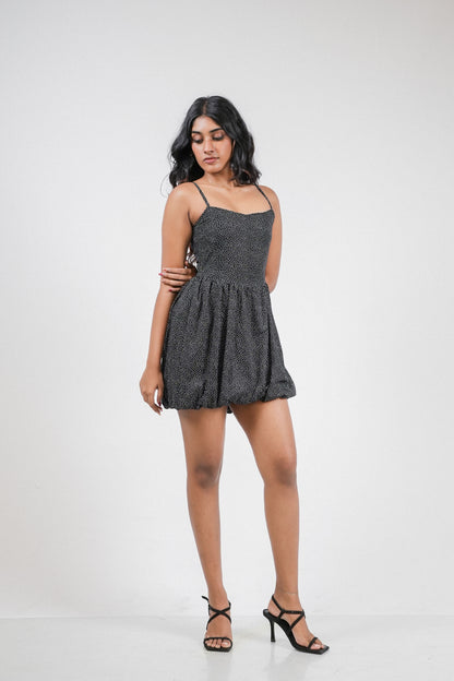 Polka Dot Balloon Dress - Black