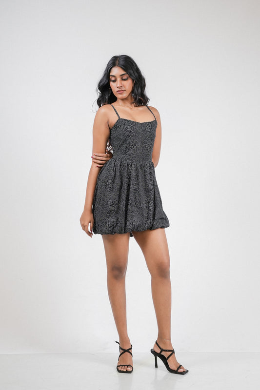 Polka Dot Balloon Dress - Black