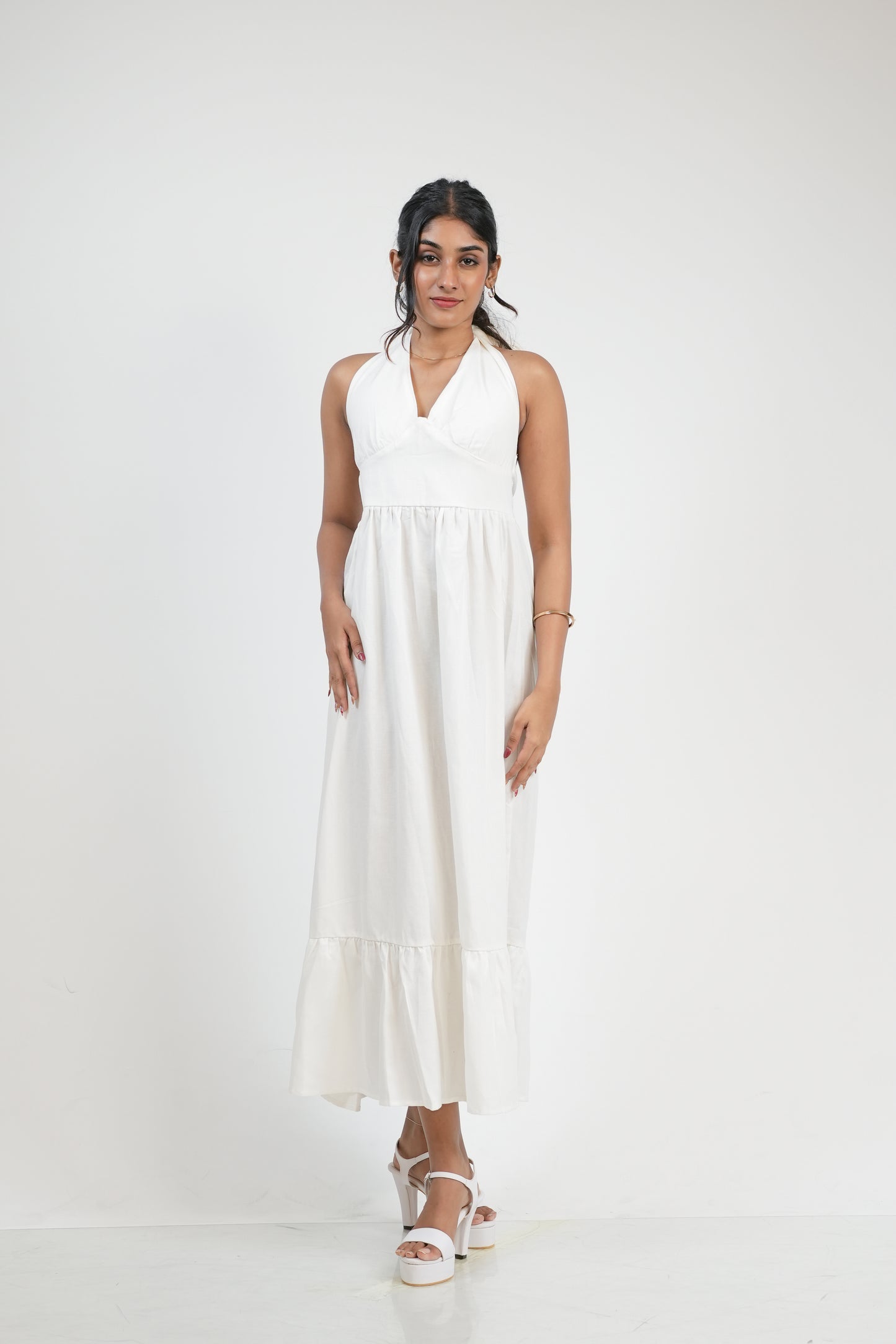 White Halter Neck Dress