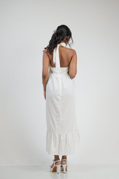 White Halter Neck Dress