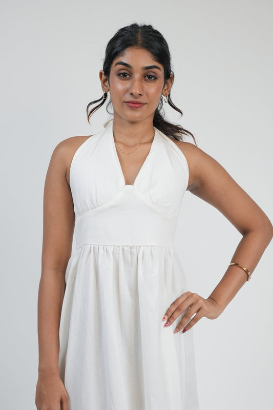 White Halter Neck Dress